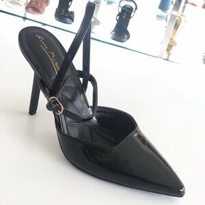 Anne Michelle Black Patent Leather Slingback Heels